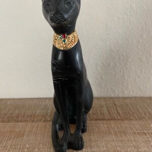 Sophisticated Black Cat Statue with Gold Accents